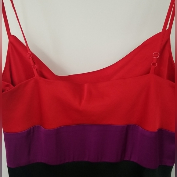 Express Black Satin Color Blocked w Red & Purple Cowl Neck Midi Slip Dress - Picture 9 of 16
